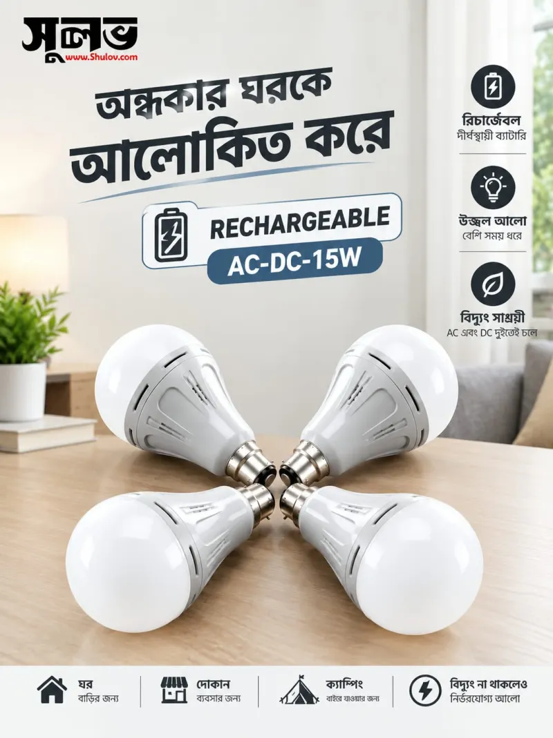 4 PCS- Rechargeable 15W AC-DC LED Bulb
