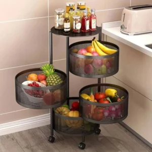 4 Layer (Round Shape) Full Metal Fruit/Vegetable Rack with Wheels