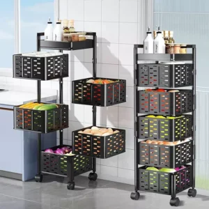 5 Layer (Square Shape) Full Metal Fruit / Vegetable Rack with Wheels