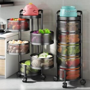 5 Layer (Round Shape) Full Metal Fruit / Vegetable Rack with Wheels