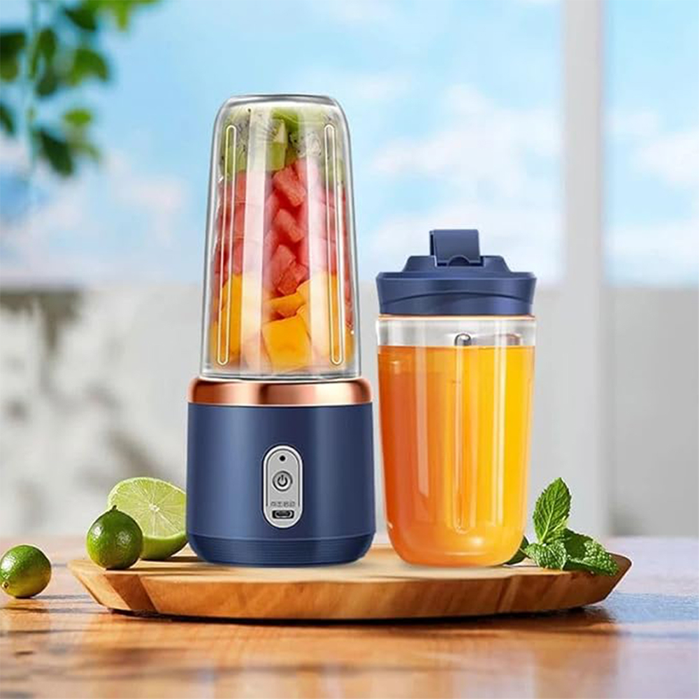 6 Blades Rechargeable Portable Electric Fruit Juicer – Smoothie Maker- Blender Machine ( Double Cup ) - Image 2