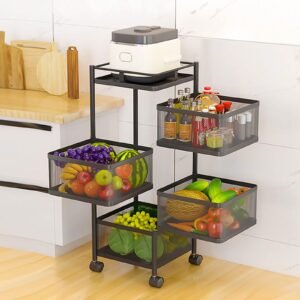 4 Layer (Square Shape) Full Metal Fruit/Vegetable Rack with Wheels