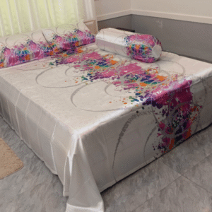 Blue & Green Multi Print-Premium Textile Printed Satin Silk Bed Sheet & Pillow Caver Set